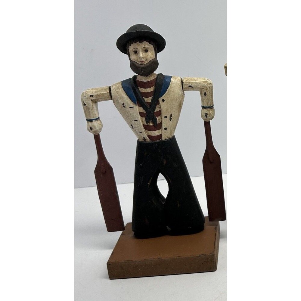 Vintage Hand Carved Wooden Bearded Sailor Oar Whirligig Figurine 9"